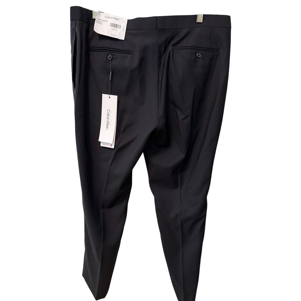 NEW Calvin Klein Wool Black Dress Pants Men's Size 38x30 Slim Fit Tuxedo Stripe